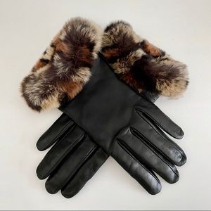 Leather and Cashmere Fur Gloves NWOT